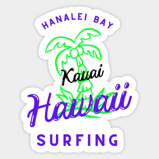 Retro cool Hanalei Bay Beach Hawaii Palm Tree Sticker